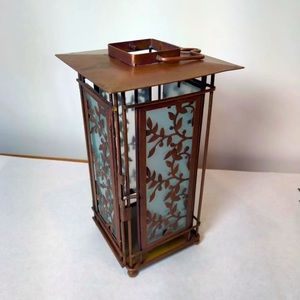 Copper Filigree frosted glass candle hanging lantern